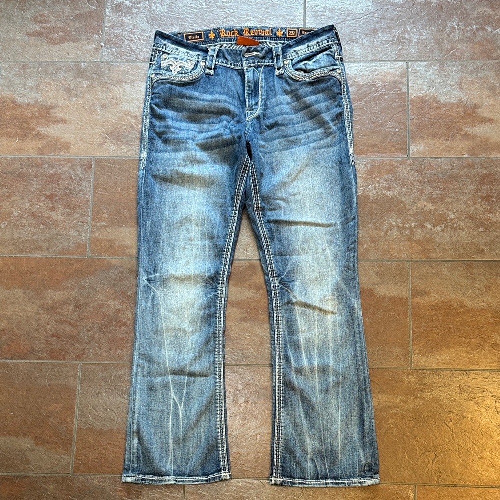 Rock Revival Distressed Denim with White Accents